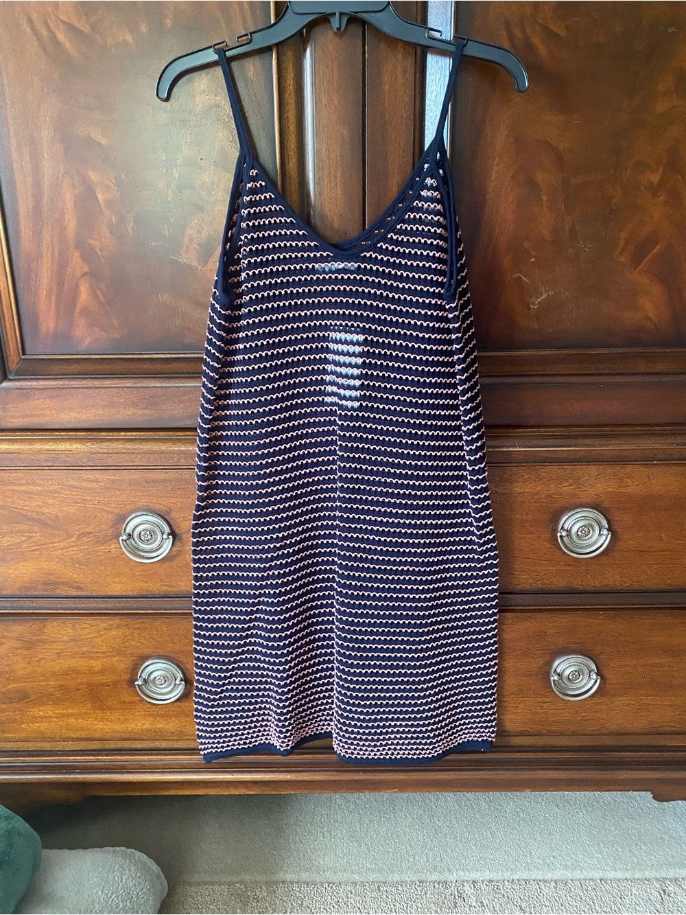 Zara Navy & White Striped Crochet Sheer Dress